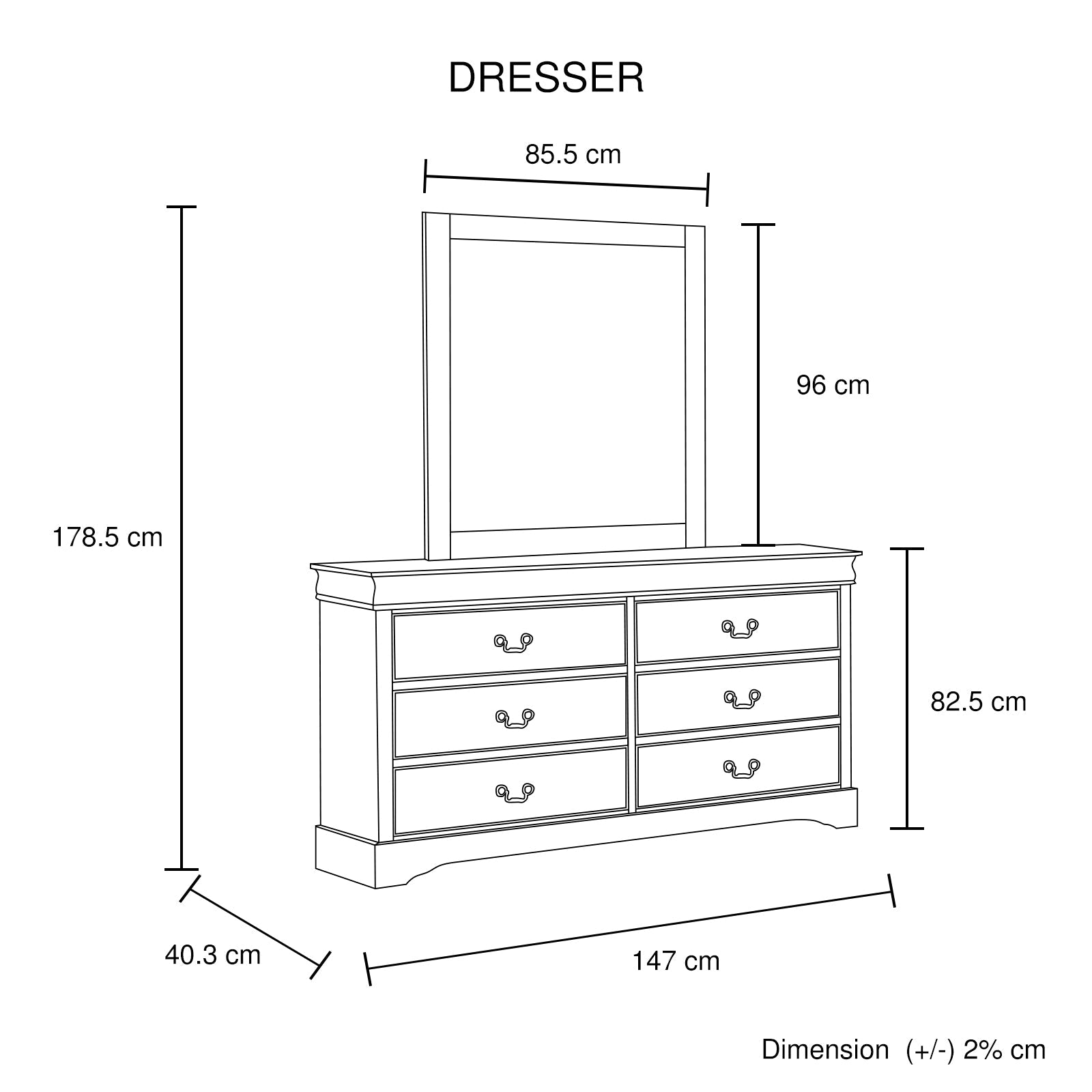 Dressers: Dressing Chest with 6 Storage Drawers in Solid Wooden Mirror Metal Handles Grey Colour