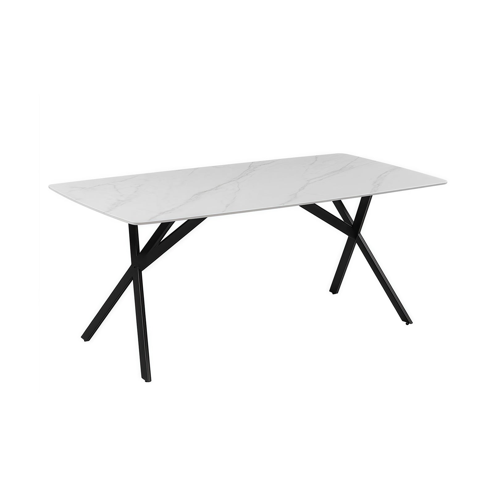 Dining Tables: Dining Table Rectangular Shape White Sintered Stone Top Powder Coated Iron Legs