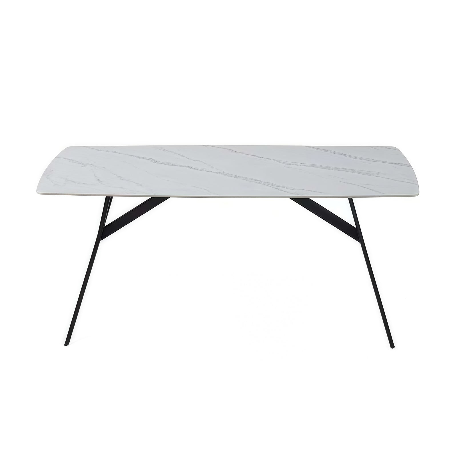 Dining Tables: Dining Table Rectangular Shape White Sintered Stone Top Powder Coated Iron Legs