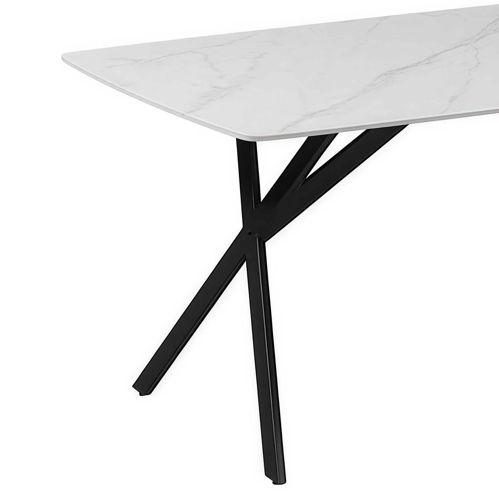 Dining Tables: Dining Table Rectangular Shape White Sintered Stone Top Powder Coated Iron Legs
