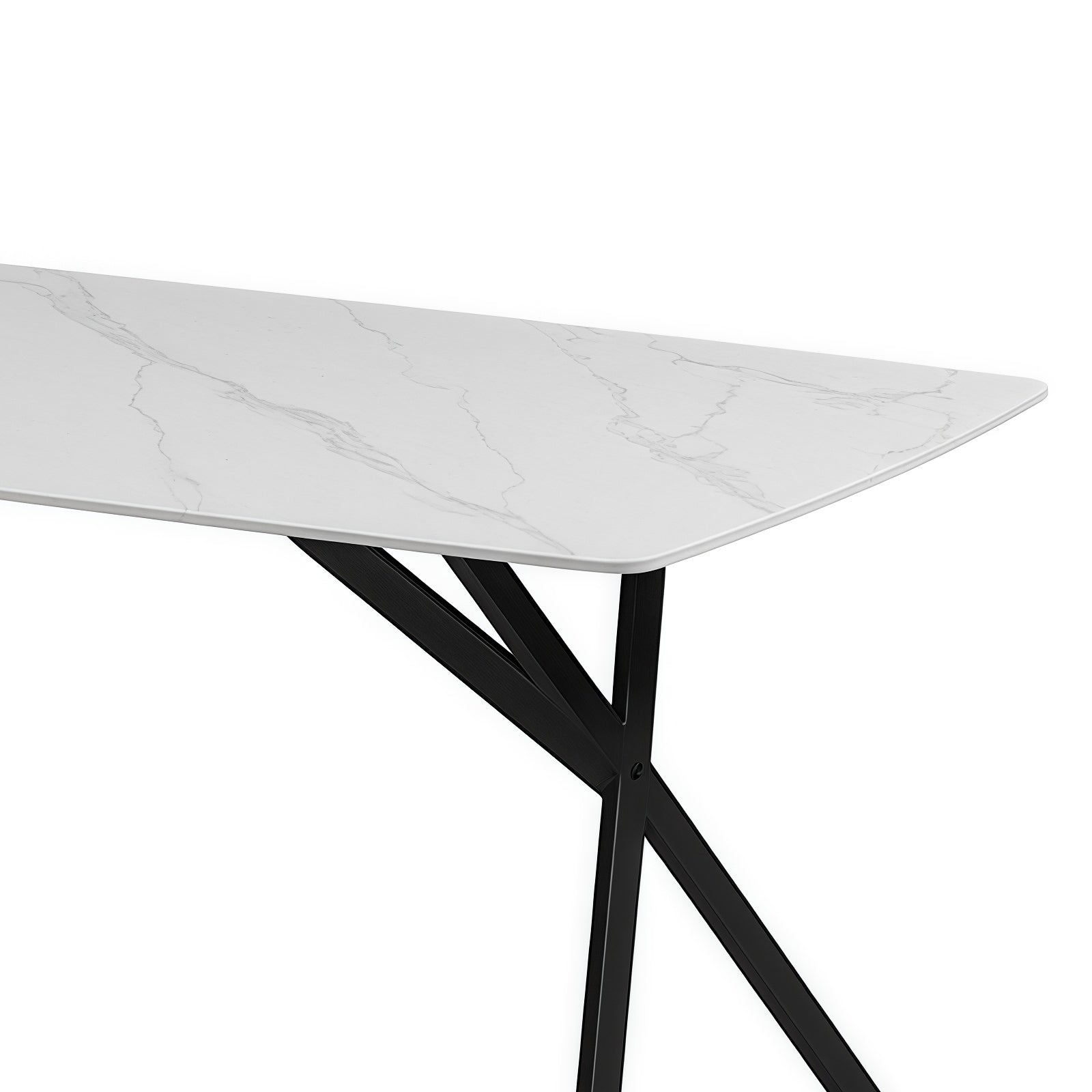 Dining Tables: Dining Table Rectangular Shape White Sintered Stone Top Powder Coated Iron Legs