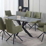 Dining Tables: Dining Table Rectangular Shape Grey Sintered Stone Top Powder Coated Iron Legs