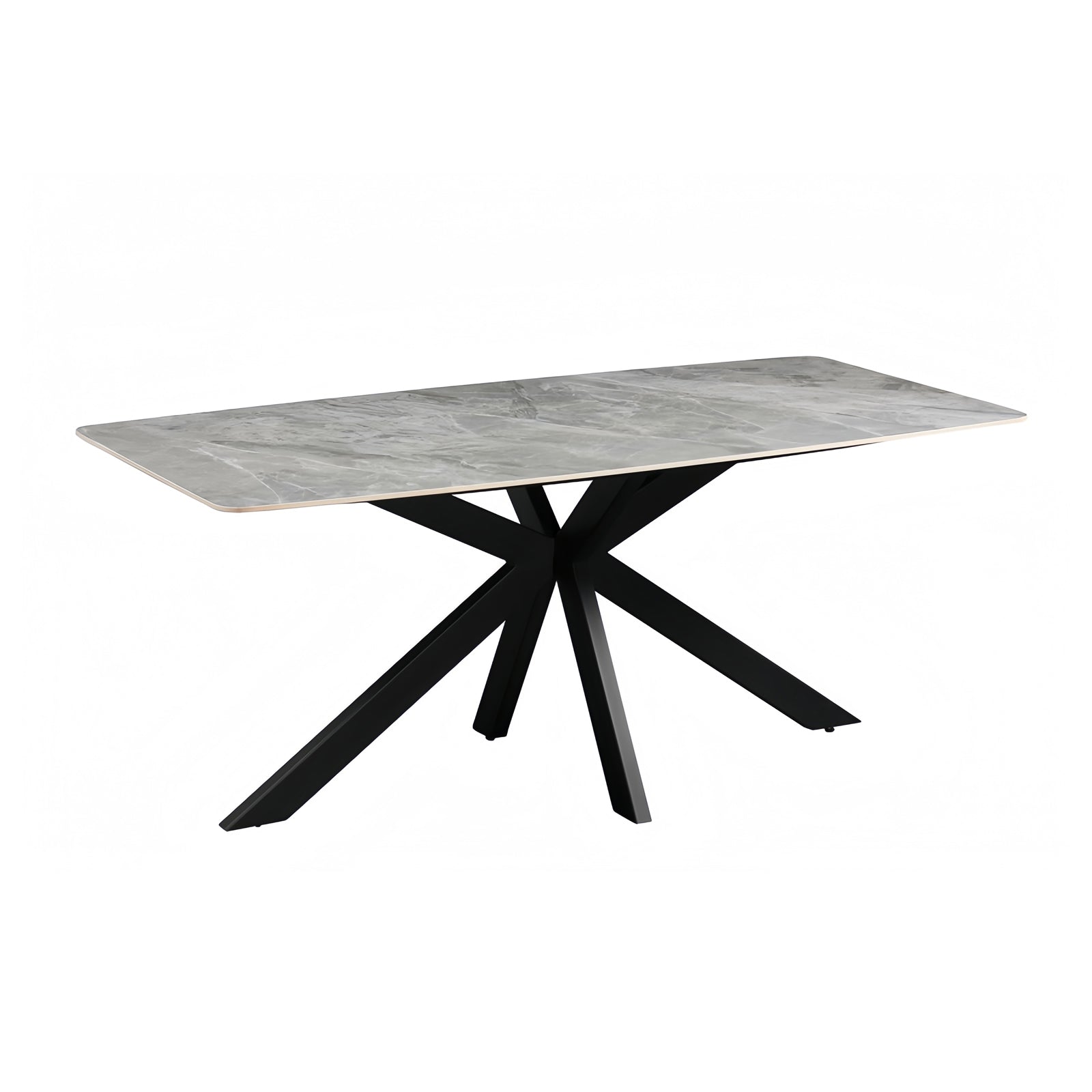 Dining Tables: Dining Table Rectangular Shape Grey Sintered Stone Top Powder Coated Iron Legs