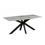 Dining Tables: Dining Table Rectangular Shape Grey Sintered Stone Top Powder Coated Iron Legs