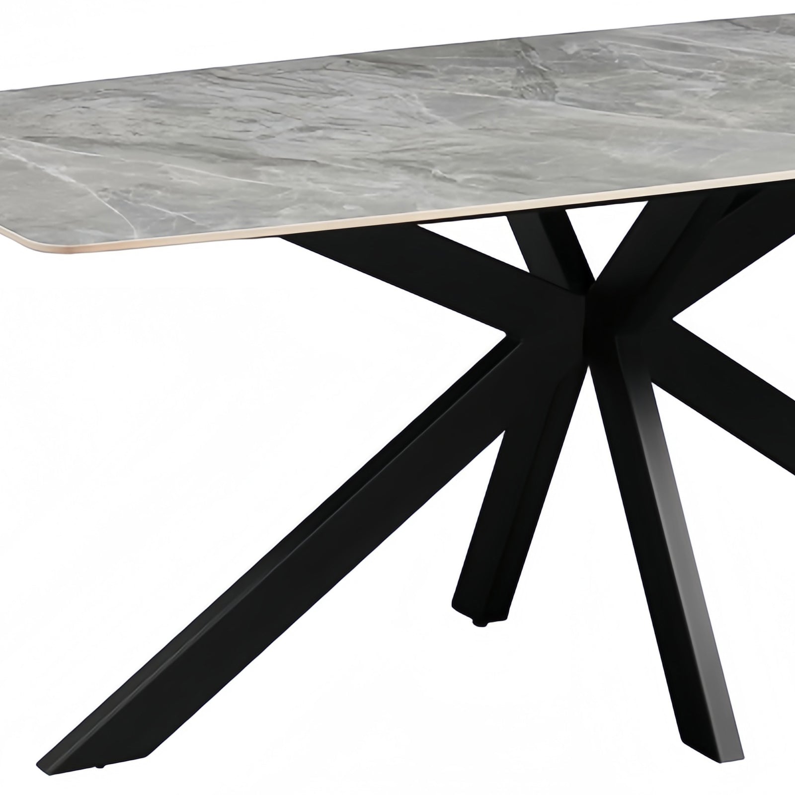 Dining Tables: Dining Table Rectangular Shape Grey Sintered Stone Top Powder Coated Iron Legs