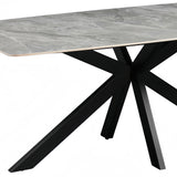 Dining Tables: Dining Table Rectangular Shape Grey Sintered Stone Top Powder Coated Iron Legs