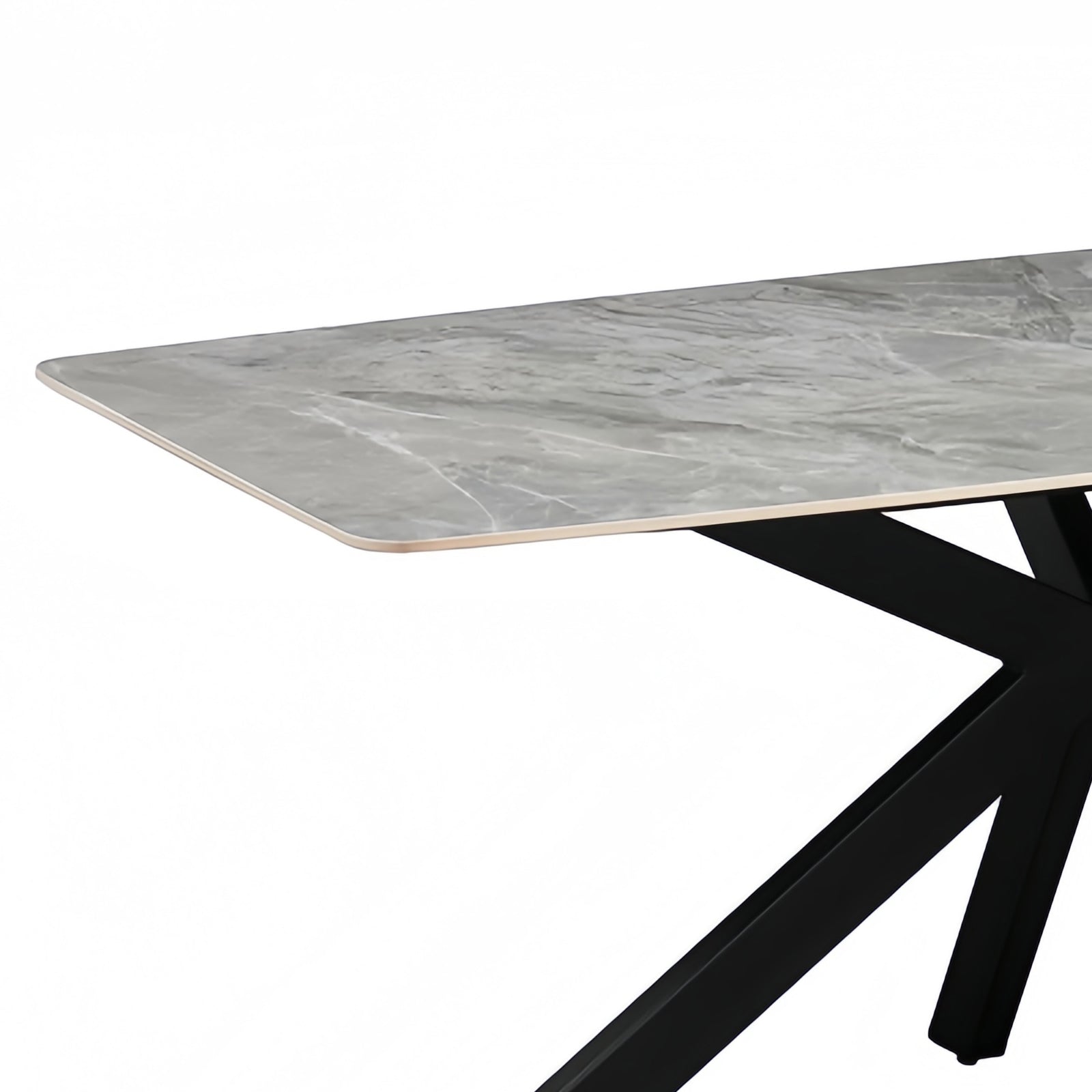 Dining Tables: Dining Table Rectangular Shape Grey Sintered Stone Top Powder Coated Iron Legs