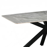 Dining Tables: Dining Table Rectangular Shape Grey Sintered Stone Top Powder Coated Iron Legs