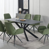 Dining Tables: Dining Table Rectangular Shape Green Sintered Stone Top Powder Coated Iron Legs