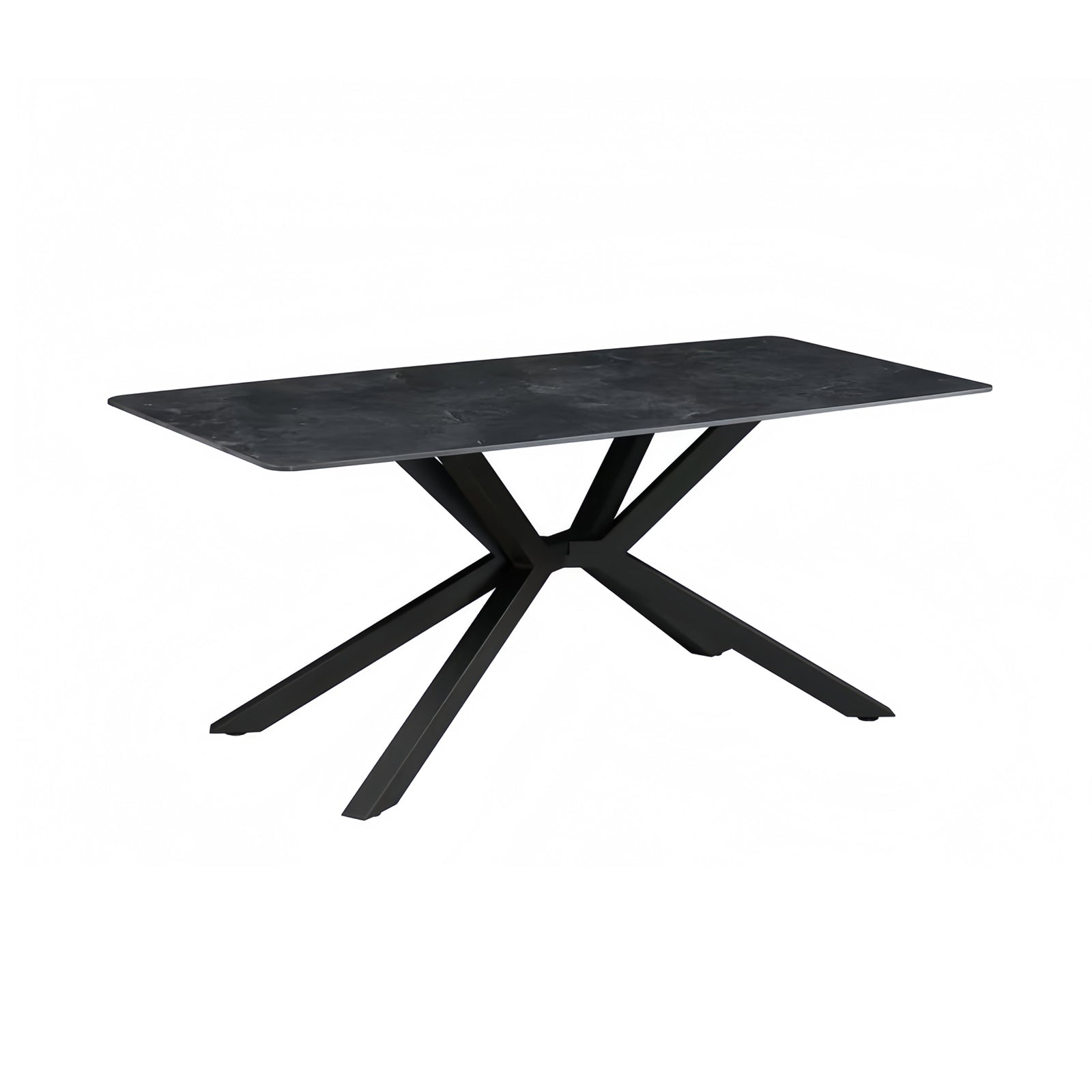 Dining Tables: Dining Table Rectangular Shape Green Sintered Stone Top Powder Coated Iron Legs