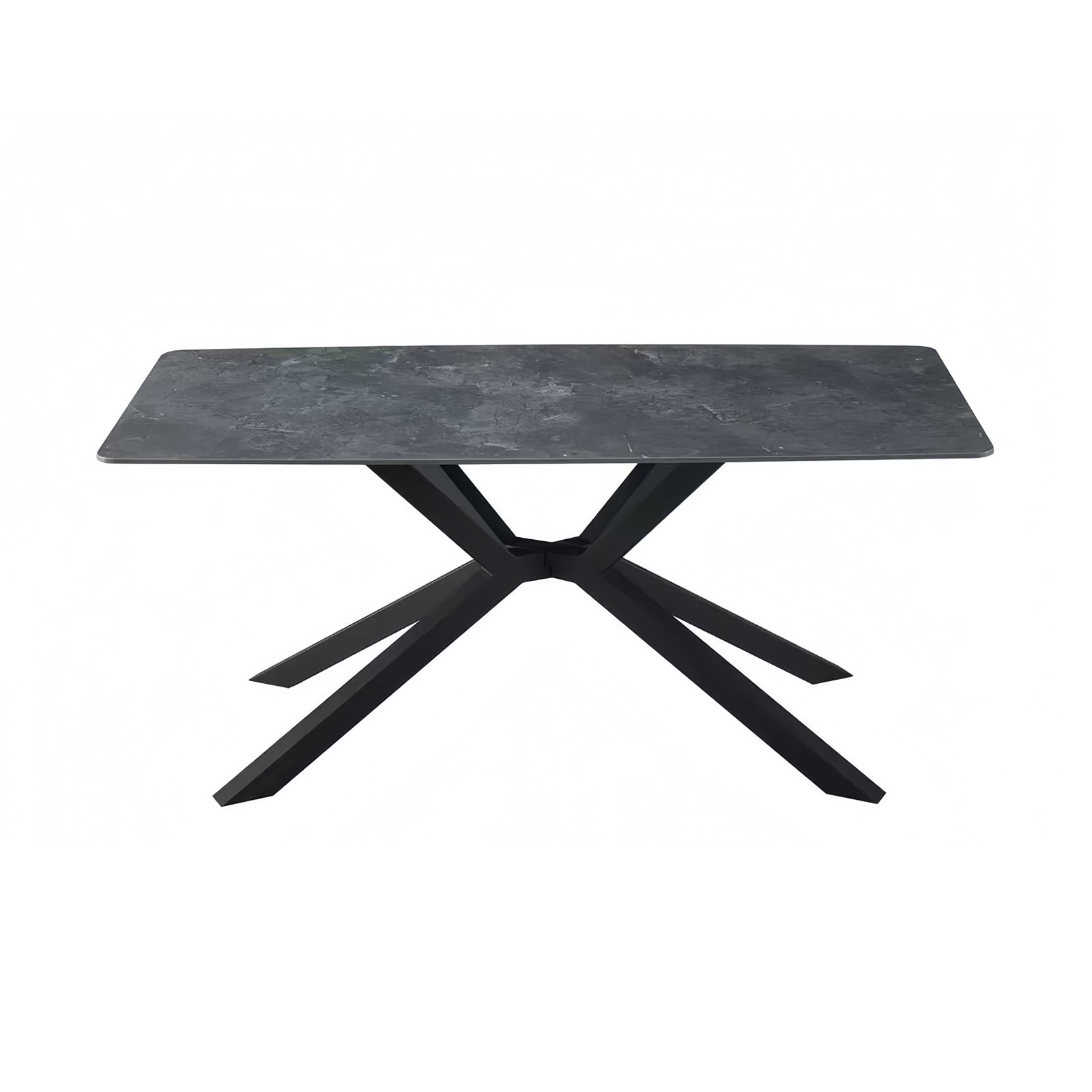Dining Tables: Dining Table Rectangular Shape Green Sintered Stone Top Powder Coated Iron Legs