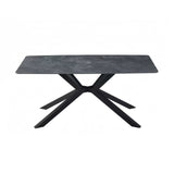 Dining Tables: Dining Table Rectangular Shape Green Sintered Stone Top Powder Coated Iron Legs
