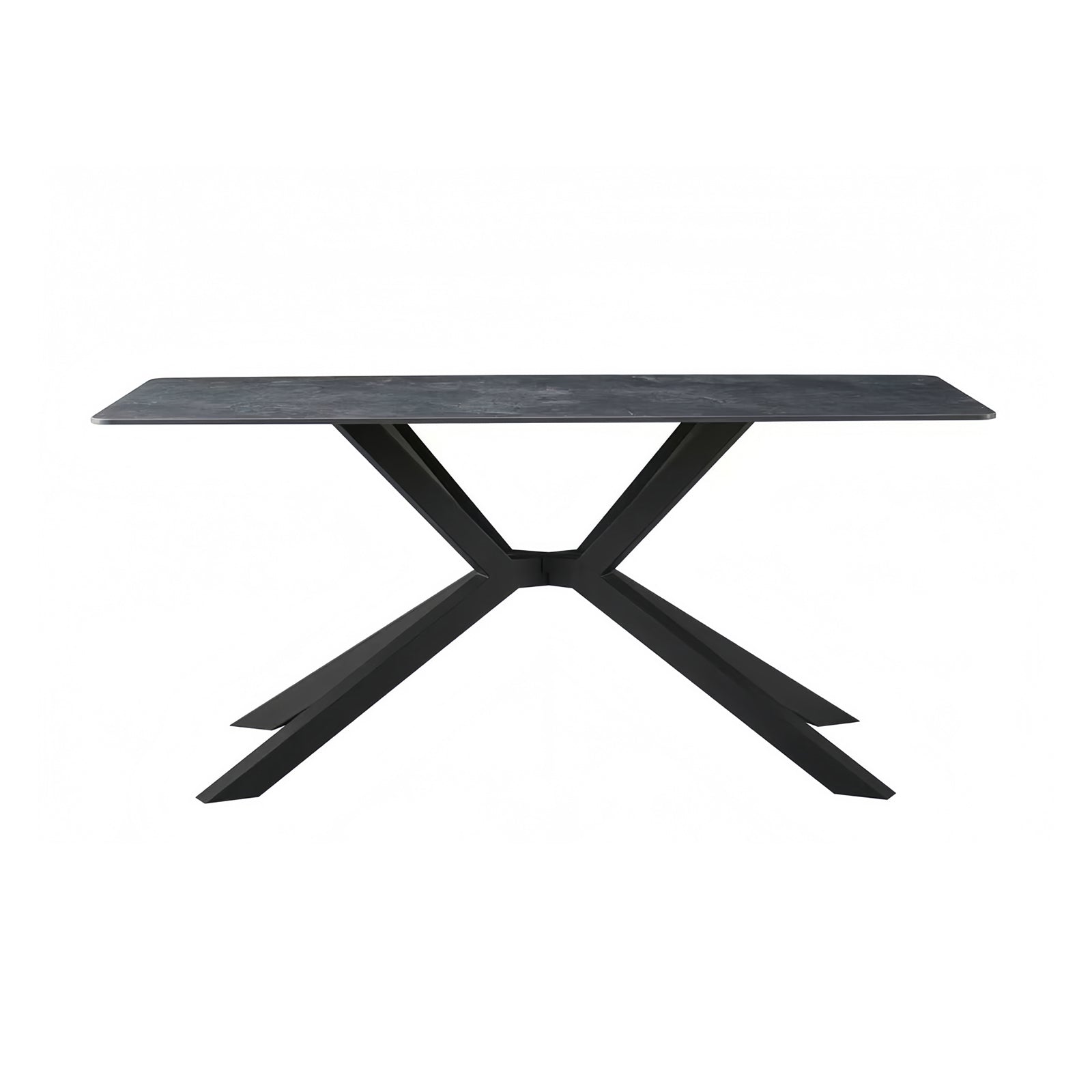 Dining Tables: Dining Table Rectangular Shape Green Sintered Stone Top Powder Coated Iron Legs