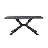 Dining Tables: Dining Table Rectangular Shape Green Sintered Stone Top Powder Coated Iron Legs