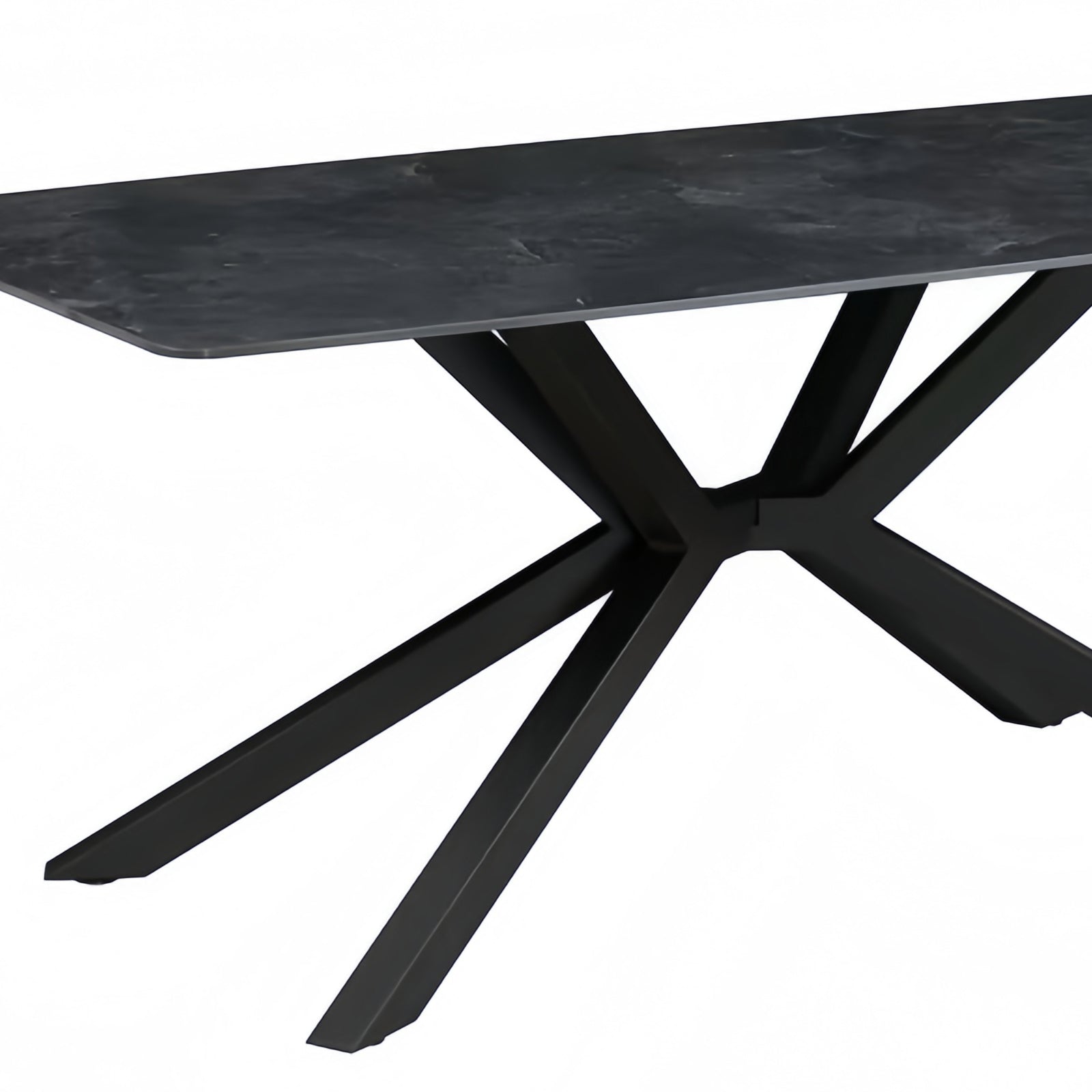 Dining Tables: Dining Table Rectangular Shape Green Sintered Stone Top Powder Coated Iron Legs