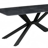 Dining Tables: Dining Table Rectangular Shape Green Sintered Stone Top Powder Coated Iron Legs