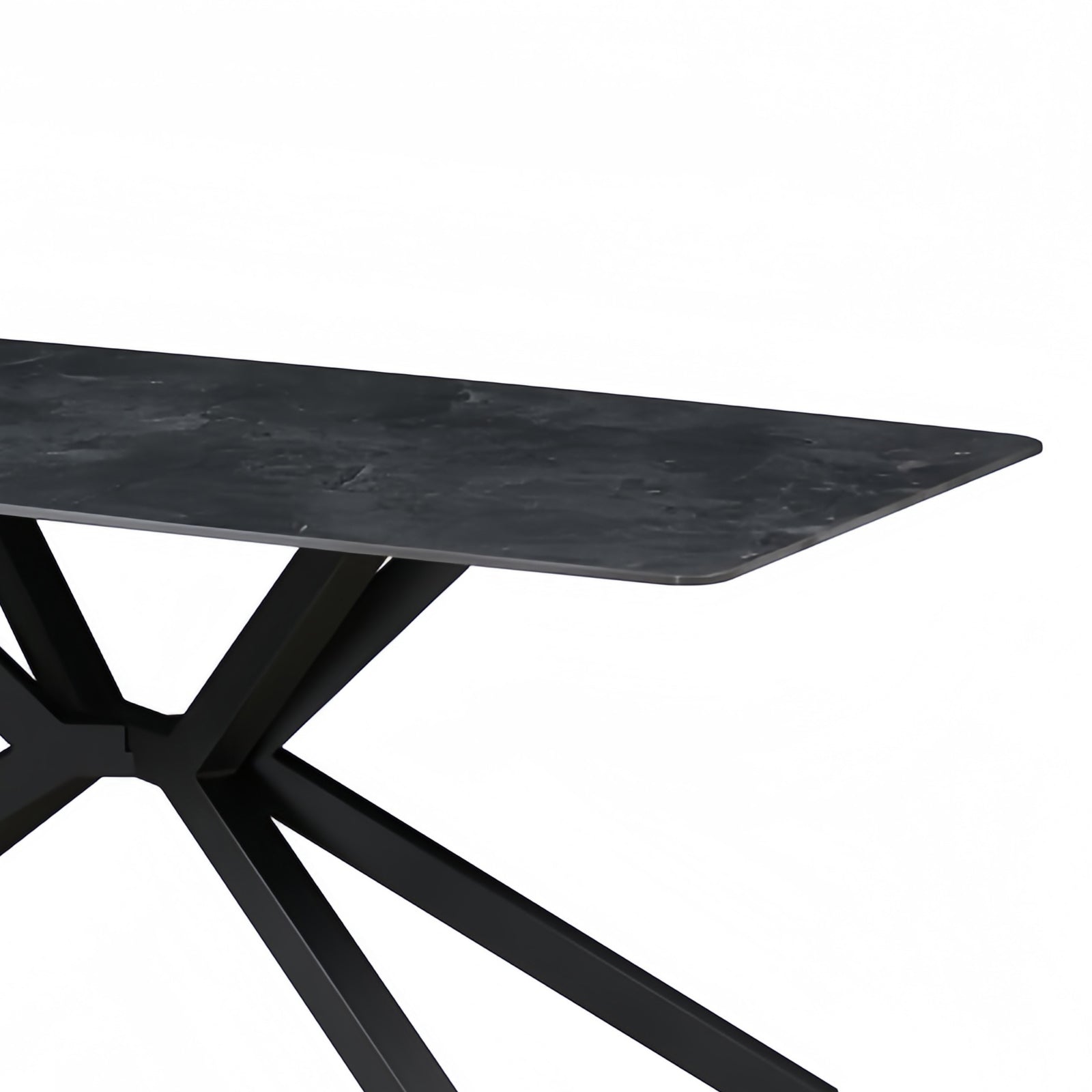 Dining Tables: Dining Table Rectangular Shape Green Sintered Stone Top Powder Coated Iron Legs