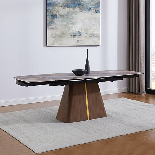 Dining Tables: Dining Table MDF Ceramic Glass Table Top Extendable Decorative Stripe