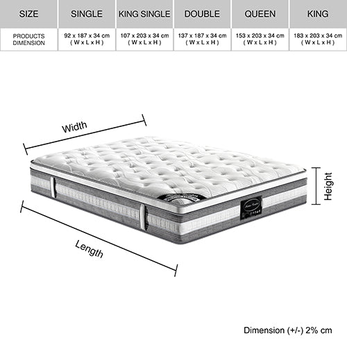 Mattress Toppers: Mattress Euro Top Double Size Pocket Spring Coil with Knitted Fabric Medium Firm 34cm Thick
