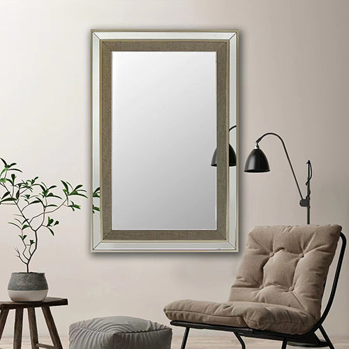 Mirrors: Wall Mirror MDF Silver Mirror Matching Fabric Rectangular Shape MRR-03