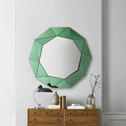 Mirrors: Wall Mirror MDF Silver Mirror & Green Frame Trigonometrical Shape MRR-04