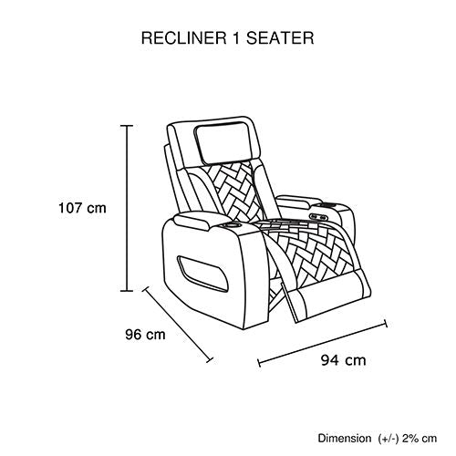 1 Seater Air leather Power Recliner Sofa with LED Light In Grey