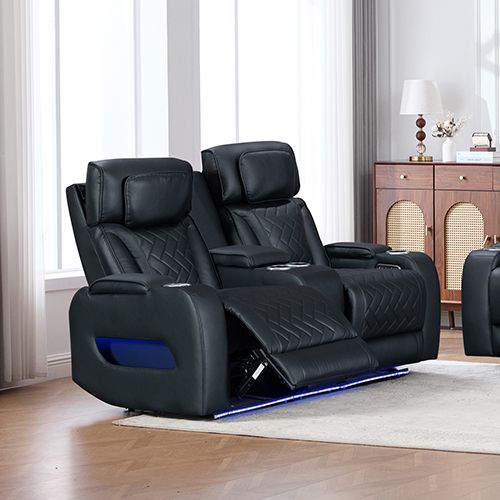 2 Seater Air leather Power Recliner Sofa with LED Light In Black
