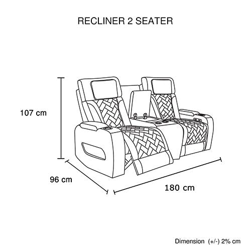 2 Seater Air leather Power Recliner Sofa with LED Light In Grey