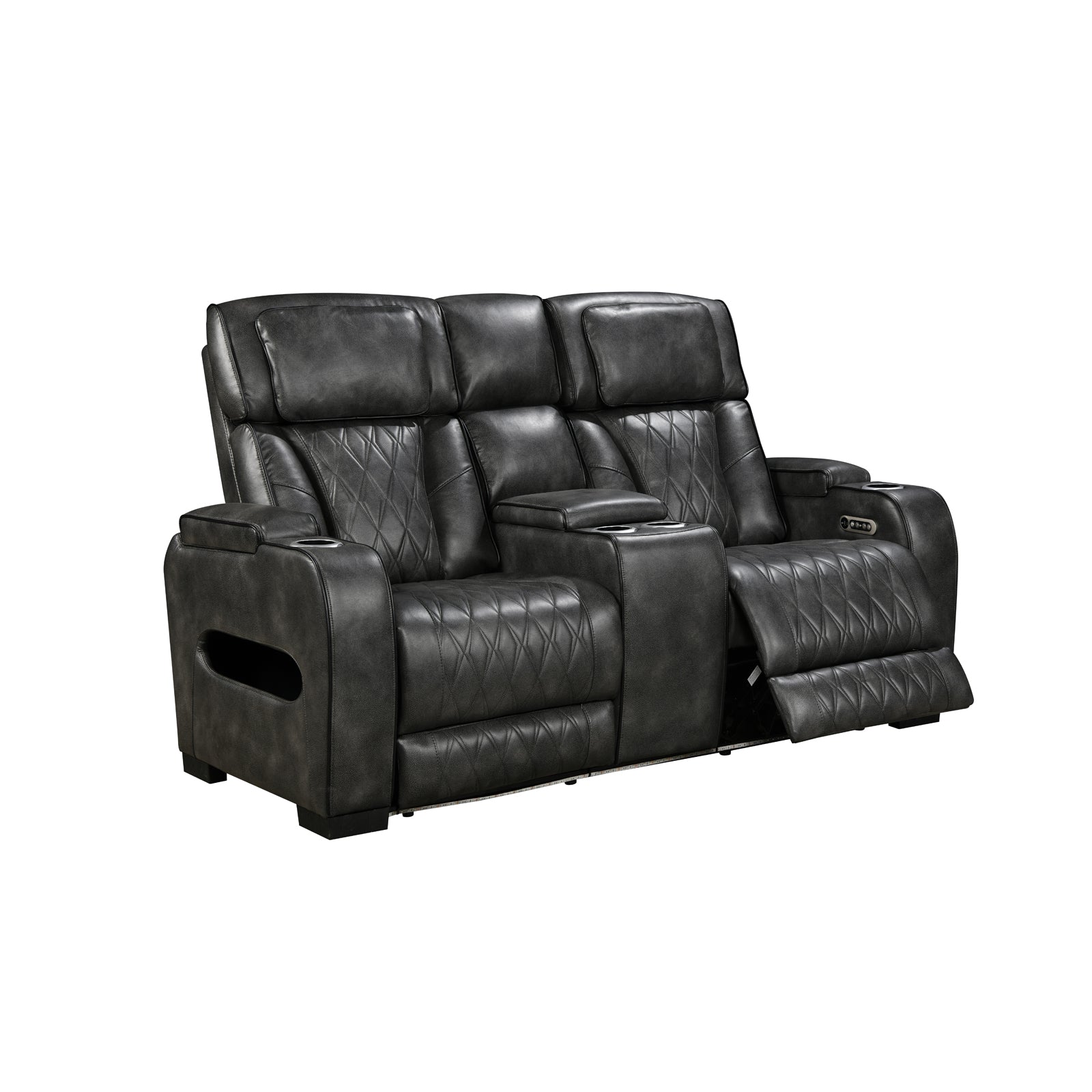 Sofas & Sofa Beds: 2 Seater Electric Air Leather Dark Grey Recliner