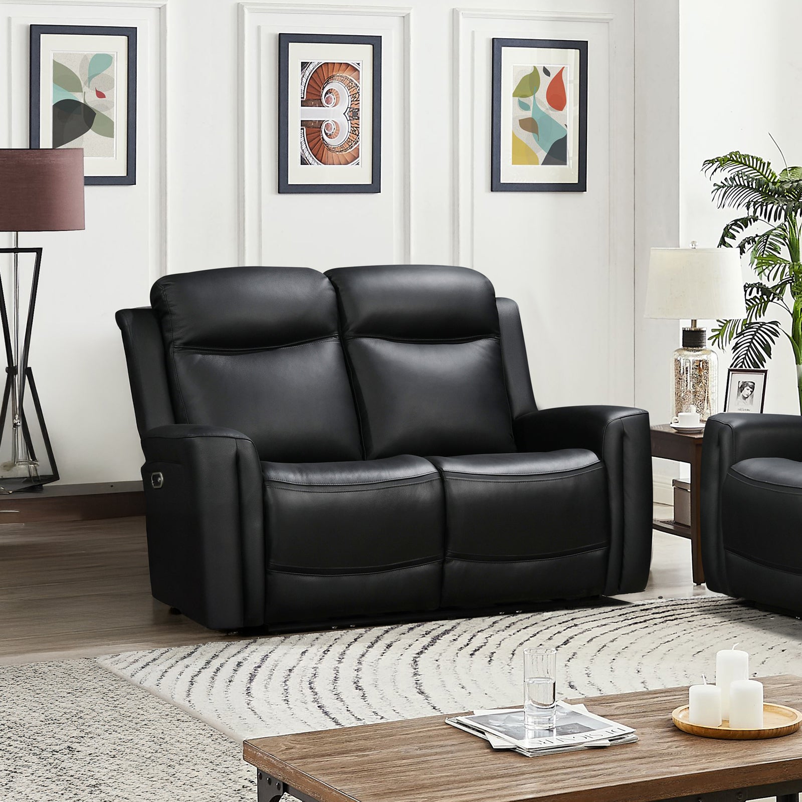 Sofas & Sofa Beds: 2 Seater Electric Leather/PVC Black Recliner