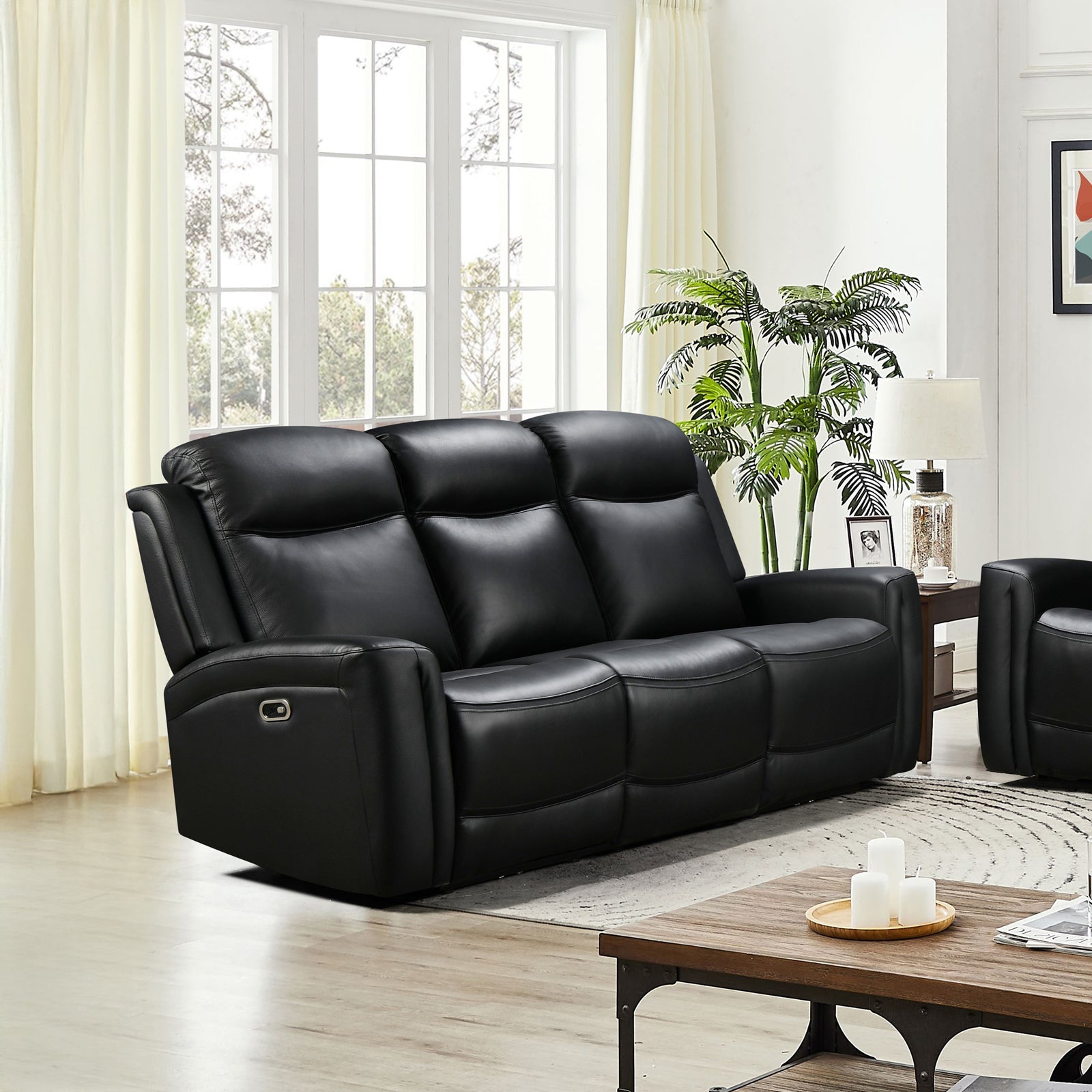Sofas & Sofa Beds: 3 Seater Electric Leather/PVC Black Recliner