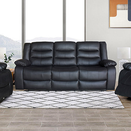 Arm Chairs & Recliners: 3 Seater Recliner Sofa In Faux Leather Lounge Couch in Black