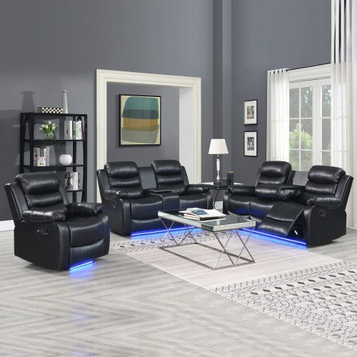 Gaming Chairs: 3-2-1 Seater Seater Finest Black Leatherette Recliner Feature Console LED Light Ultra Cushioned