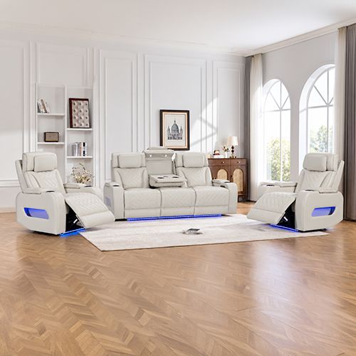 3+1+1 Seater Power Recliner Sofa Set with LED Light In Grey