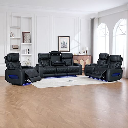3+2+1 Seater Power Recliner Sofa Set with LED Light In Black