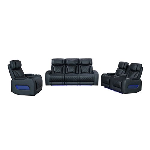 3+2+1 Seater Power Recliner Sofa Set with LED Light In Black