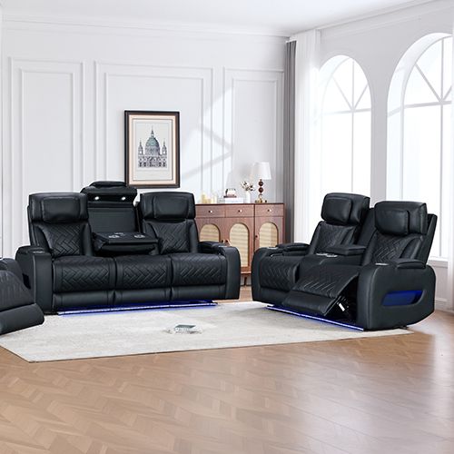 3+2 Seater Power Recliner Sofa Set with LED Light In Black