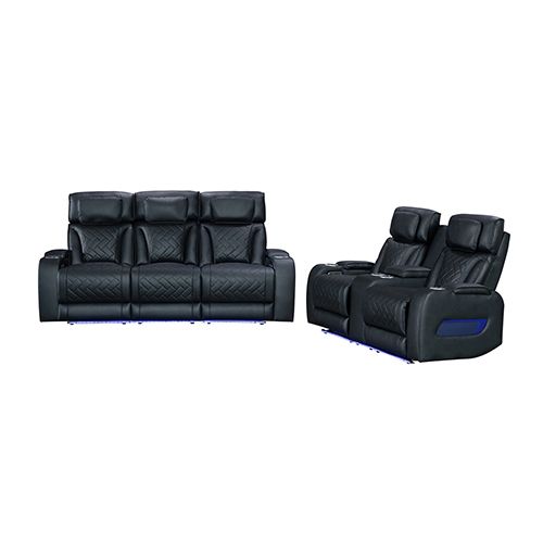 3+2 Seater Power Recliner Sofa Set with LED Light In Black