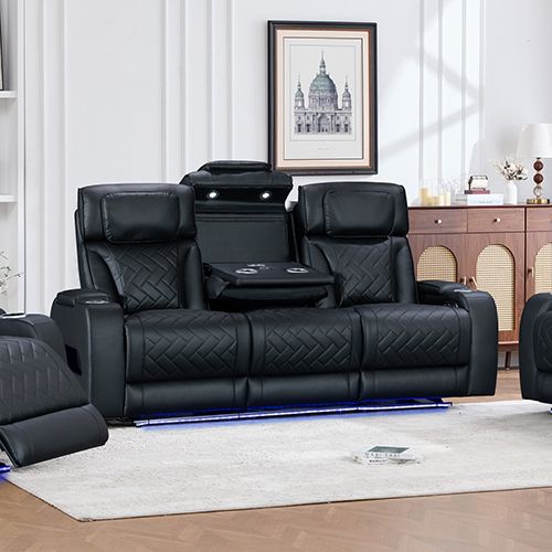 3+2 Seater Power Recliner Sofa Set with LED Light In Black