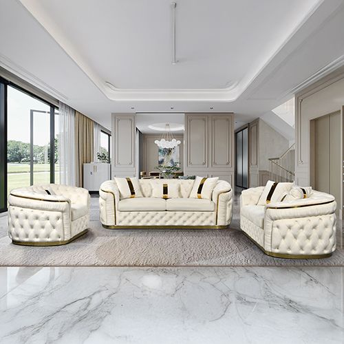 3+2+1 Seater Sofa Set Beige Velvet Fabric