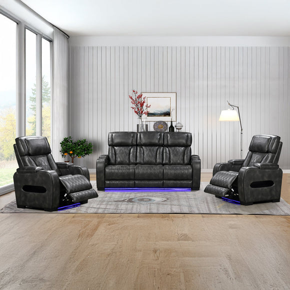 3-1-1 Seater Electric Air Leather Dark Grey Recliner Set