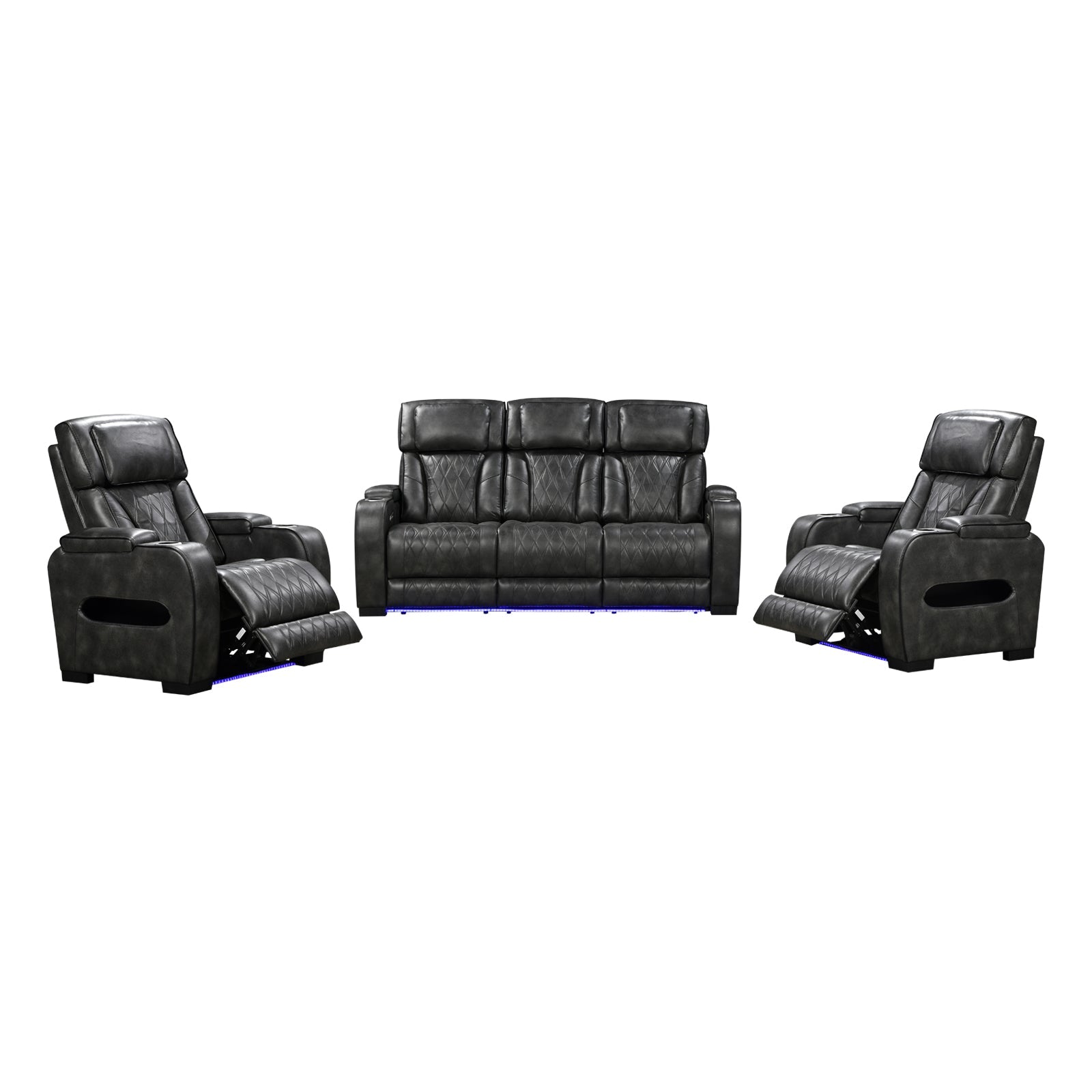 Sofas & Sofa Beds: 3-1-1 Seater Electric Air Leather Dark Grey Recliner Set