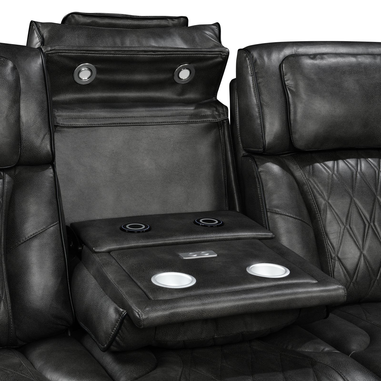 Sofas & Sofa Beds: 3-1-1 Seater Electric Air Leather Dark Grey Recliner Set