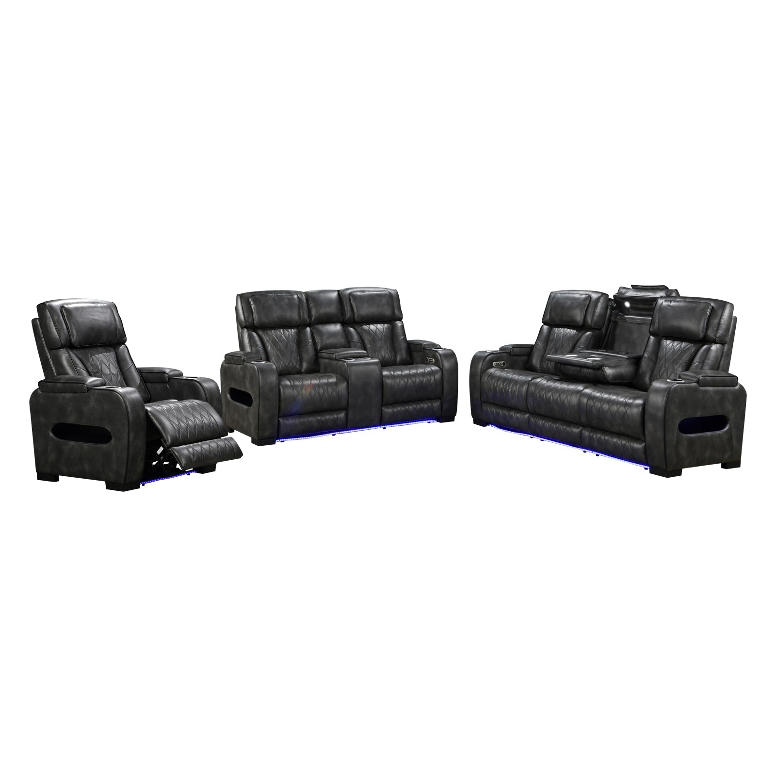 Sofas & Sofa Beds: 3-2-1 Seater Electric Air Leather Dark Grey Recliner Set