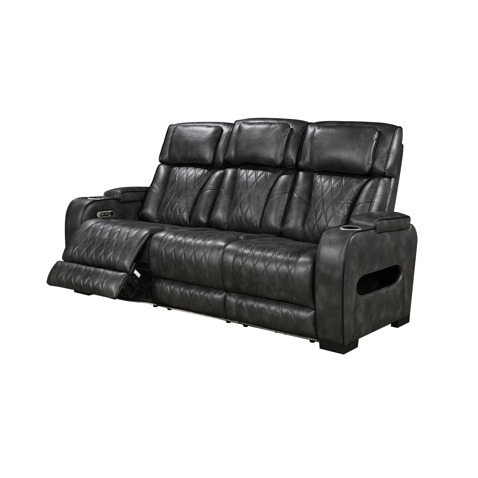 Sofas & Sofa Beds: 3-2-1 Seater Electric Air Leather Dark Grey Recliner Set