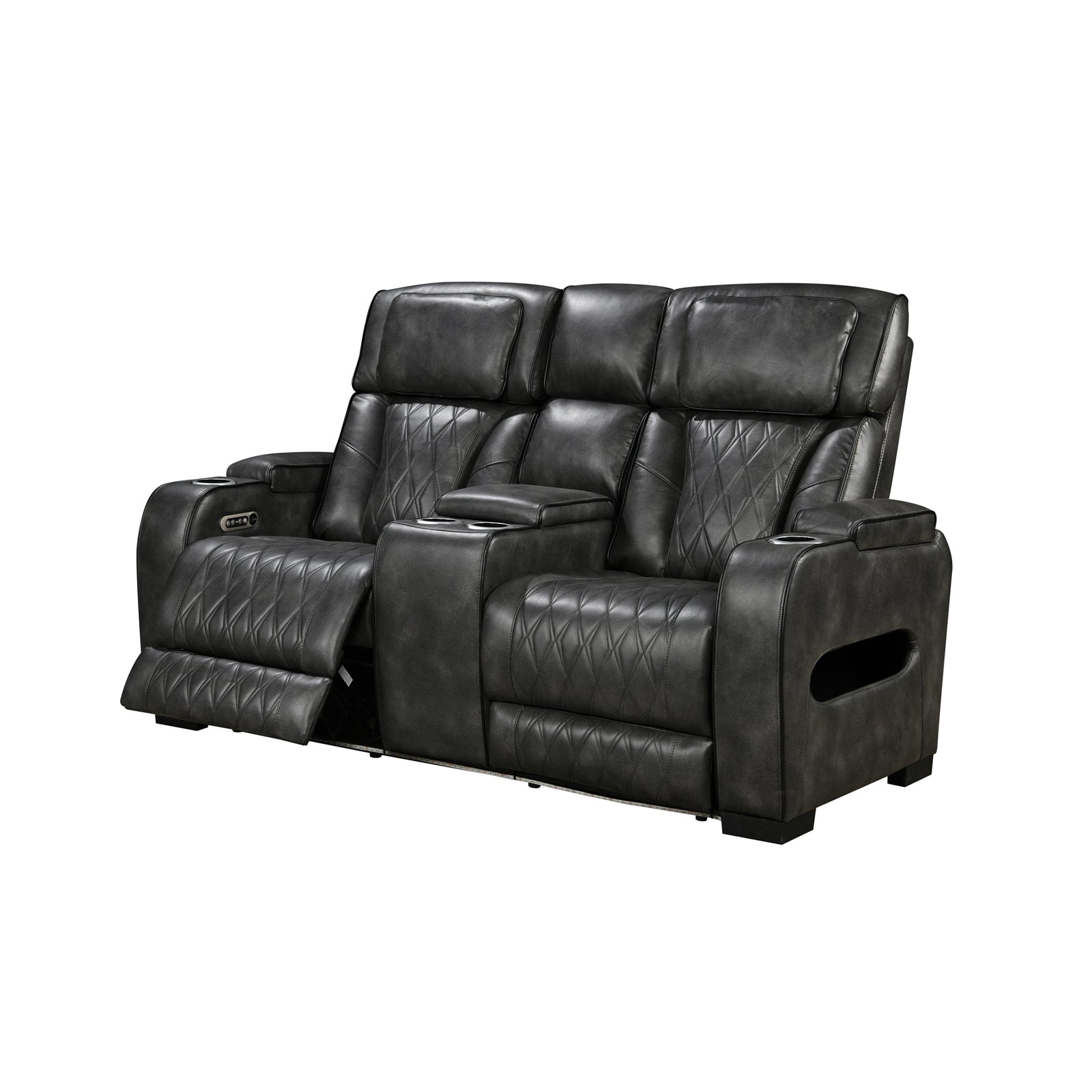 Sofas & Sofa Beds: 3-2-1 Seater Electric Air Leather Dark Grey Recliner Set