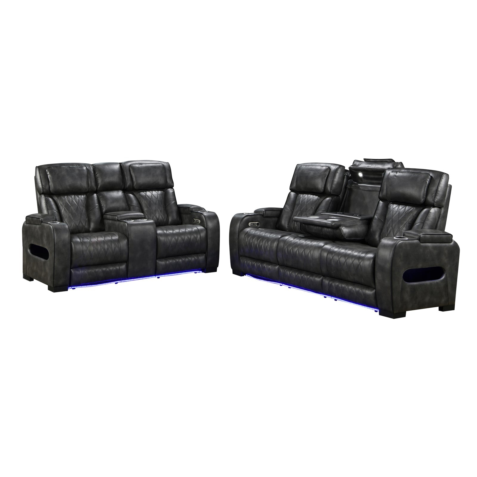 Sofas & Sofa Beds: 3-2 Seater Electric Air Leather Dark Grey Recliner Set