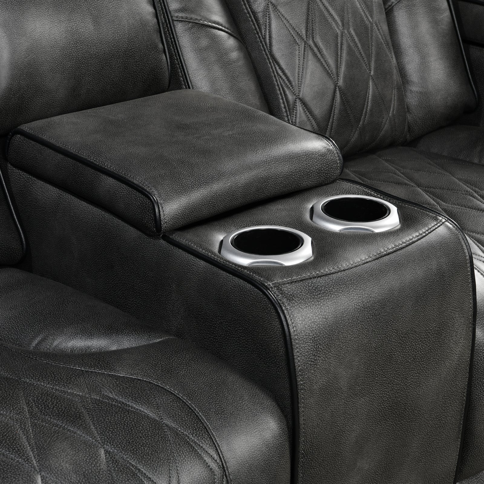 Sofas & Sofa Beds: 3-2 Seater Electric Air Leather Dark Grey Recliner Set