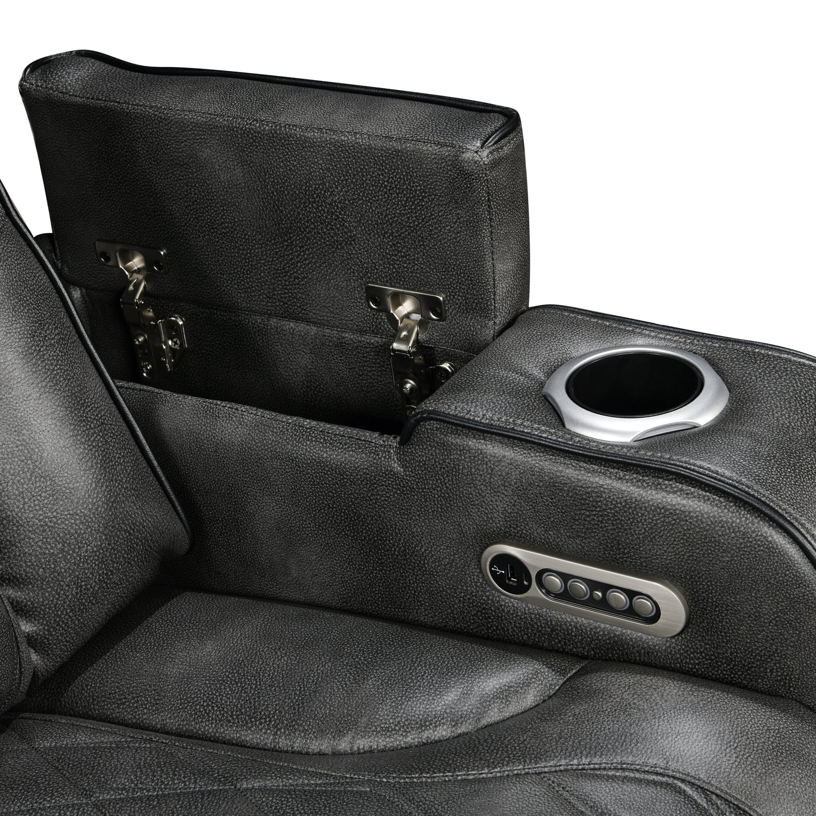 Sofas & Sofa Beds: 3-2 Seater Electric Air Leather Dark Grey Recliner Set