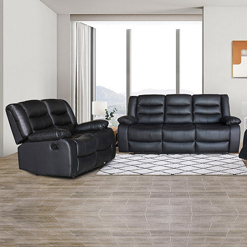 Arm Chairs & Recliners: 3+2 Seater Recliner Sofa In Faux Leather Lounge Couch in Black